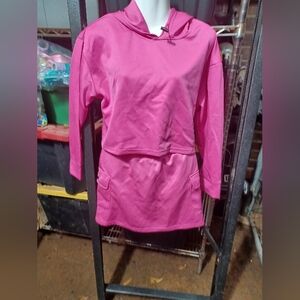 Long Sleeves Cropped Hoodie  Skirt Set, Pink